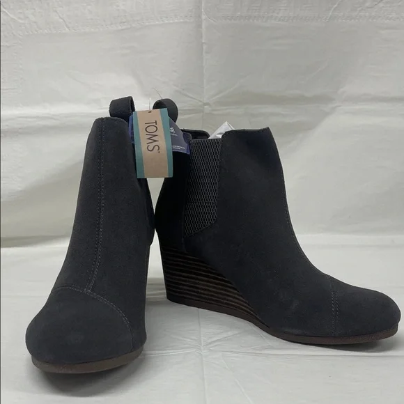 TOMS Charcoal Suede Wedge Booties - Picture 1 of 12